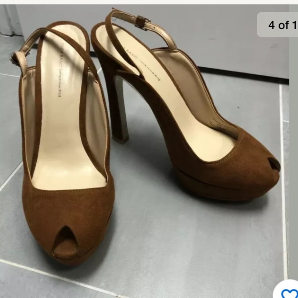 Zara Basic Platform Sling Back Heels Cognac 39/9 - image 3